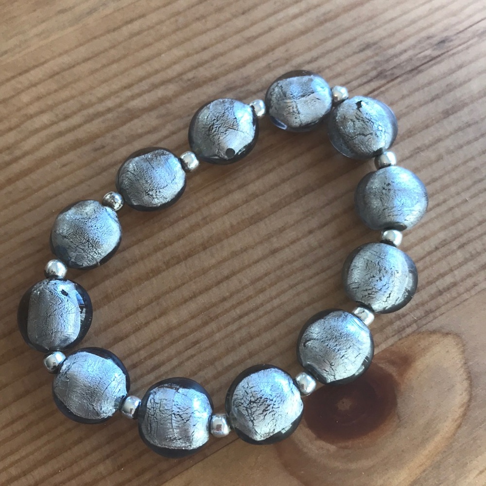 Silver glass bead Necklace & Bracelet Set - Picture 4 of 6